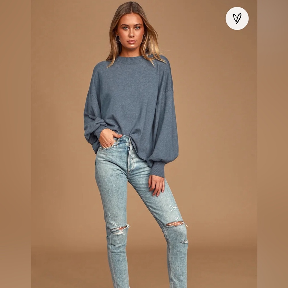 Lulu’s Cozy Comforts Slate Blue Dolman Sleeve Sweater Top